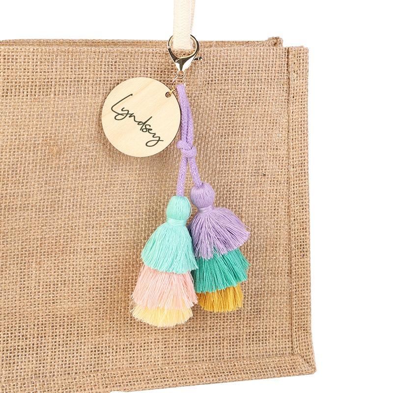 Custom Tassel Bag Charm with Wood Tag